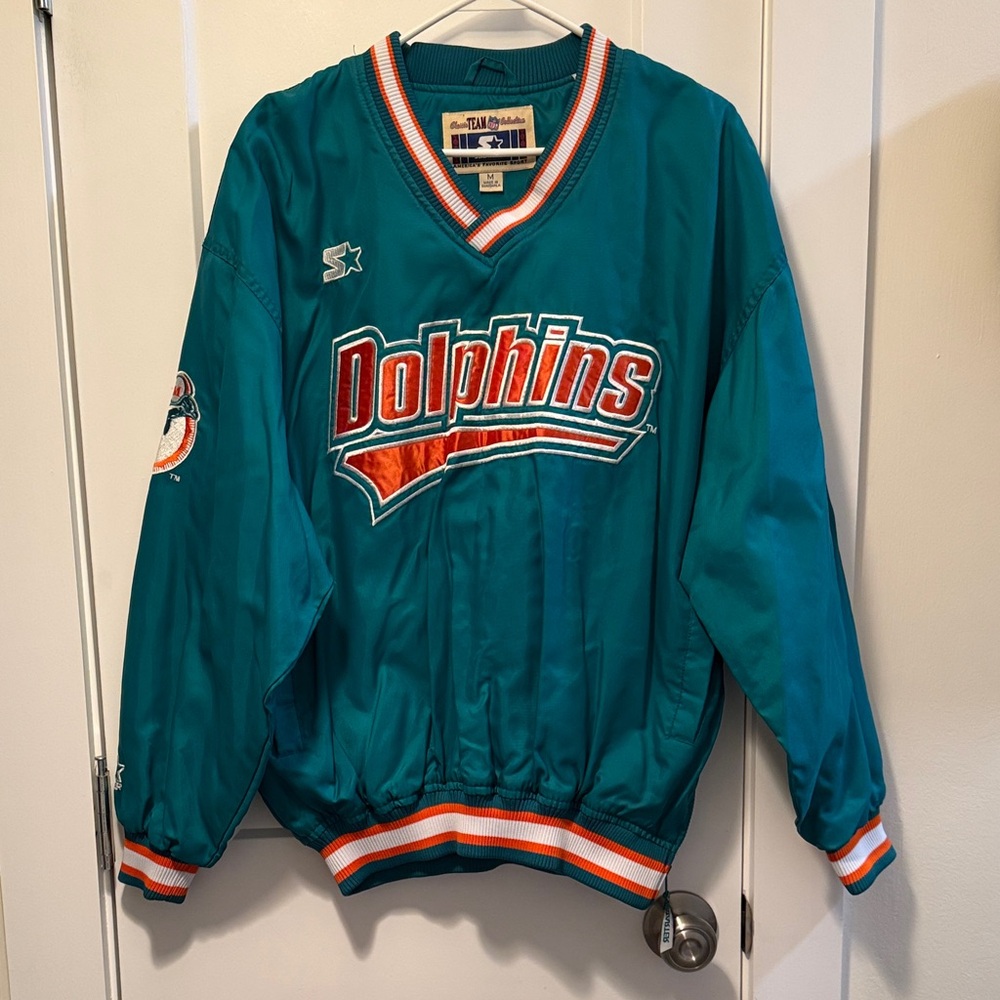 STARTER Men's Vintage Miami Dolphins V-Neck Windbreaker Pullover size M